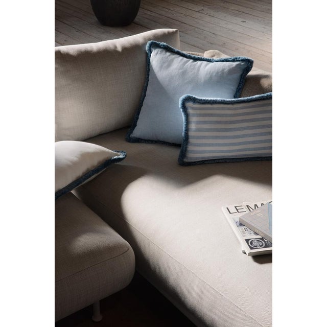 White Light Blue with Light Blue Fringes Happy Linen Striped by LO DECOR for Lorenza Briola For Sale - Image 6 of 7