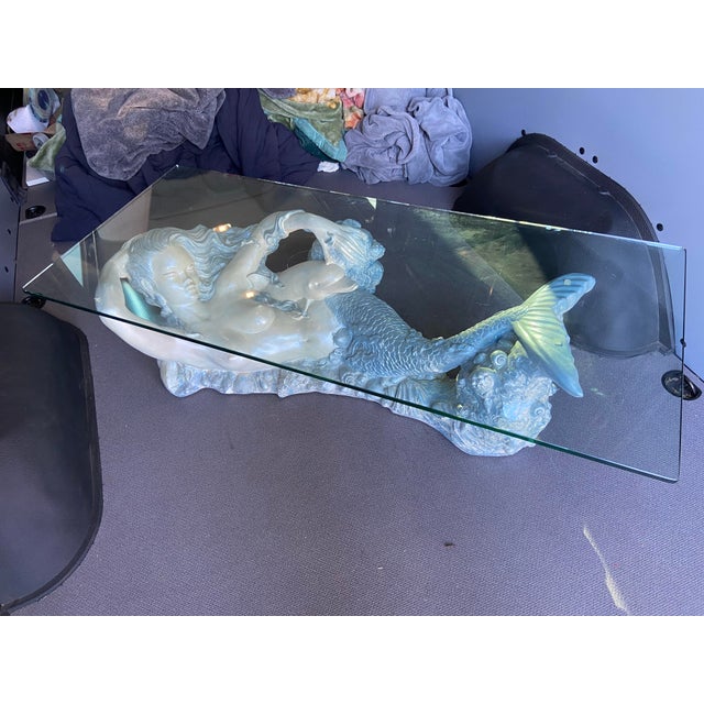 Vintage Mid Century Modern Sculptural Nude Mermaid Coffee Table and Dolphin For Sale - Image 10 of 18