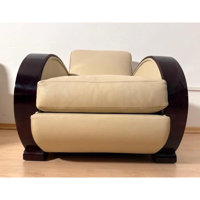 Art Deco Club Chairs in Cream Leather and Lacquered Wood, 1930 For Sale - Image 10 of 18