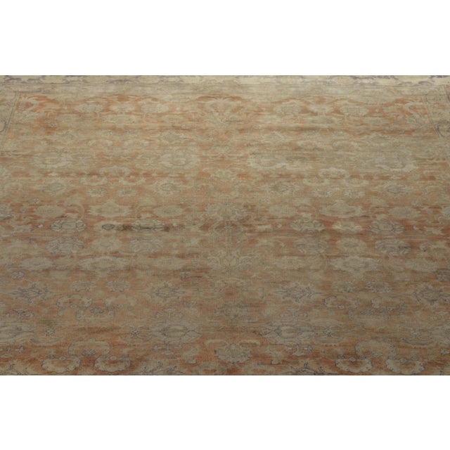 Hand-Knotted Antique Turkish Sivas Rug in Orange, Blue Border, Beige Florals For Sale In New York - Image 6 of 7