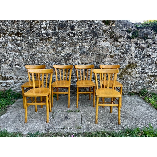 Beechwood Bistro Chairs from Luterma, France, 1950, Set of 6 For Sale - Image 14 of 14