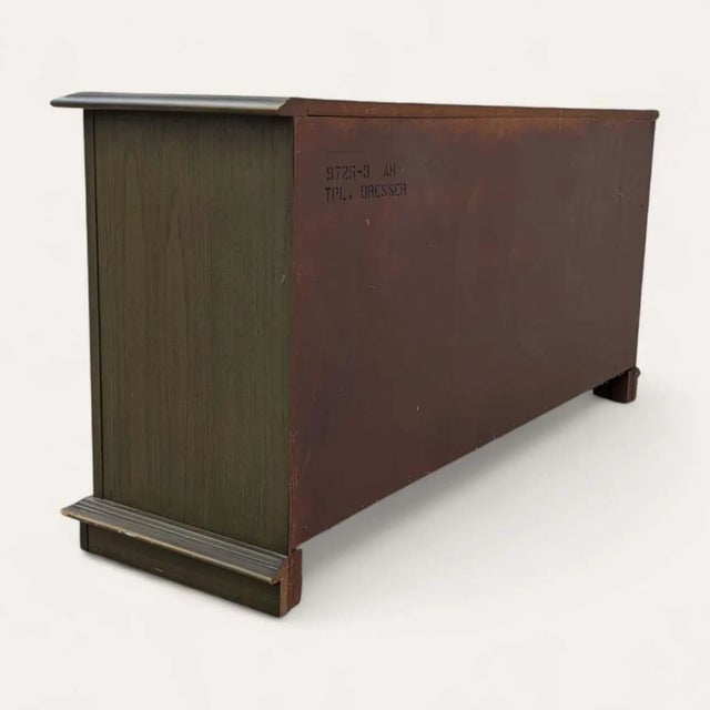 Green 1970s Spanish Revival Carved Wood Nine-Drawer Lowboy Dresser in Olive Green For Sale - Image 8 of 10