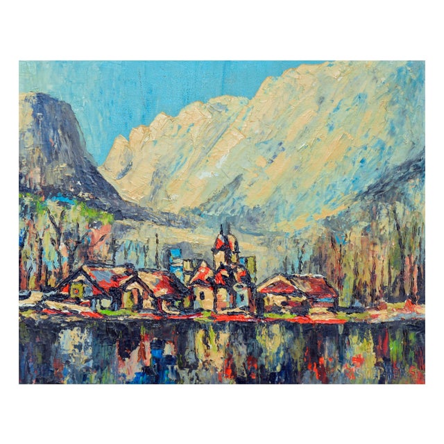 Colorful mid century fauvist lake house landscape by R. Stephens (American, 20th Century), c.1960. Signed lower right....
