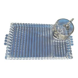 Set of 6: 1940s Glass Appetizer Plates Hazel Atlas Sit and Smoke With Cups! For Sale