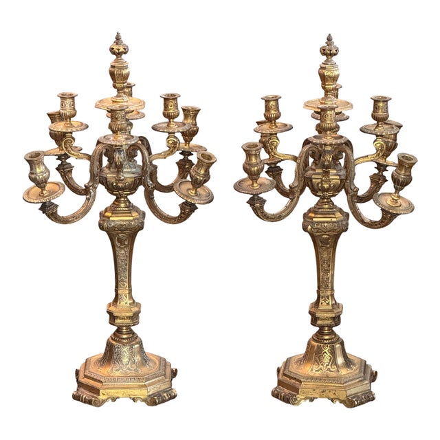 Pair of Gilt Bronze Five-Light Candelabra For Sale