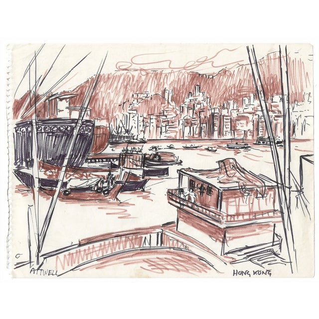 Drawing by English artist Ivy Attwell (1895-1985). Attwell traveled extensively all over the world and recorded her...