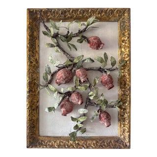 Large Contemporary Cartapesta and Papier Mâché Pomegranate Branch in Antique Frame For Sale