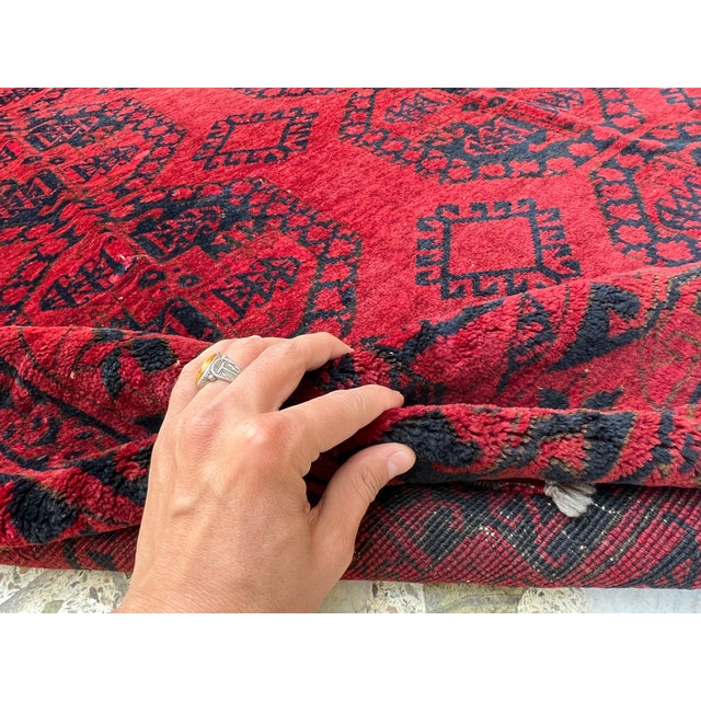Red Turkmen Tribal Hand-Knotted Wool Rug - 4'3" X 5'5" For Sale - Image 10 of 11