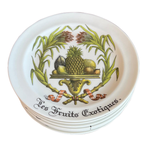 Set of 8 Vintage Limoges Dessert Plates – “Les Fruits Exotiques” by Giraud for Porcelaine D’Auteuil