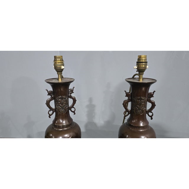 Japanese Bronze Table Lamps, 1920, Set of 2 For Sale - Image 4 of 8