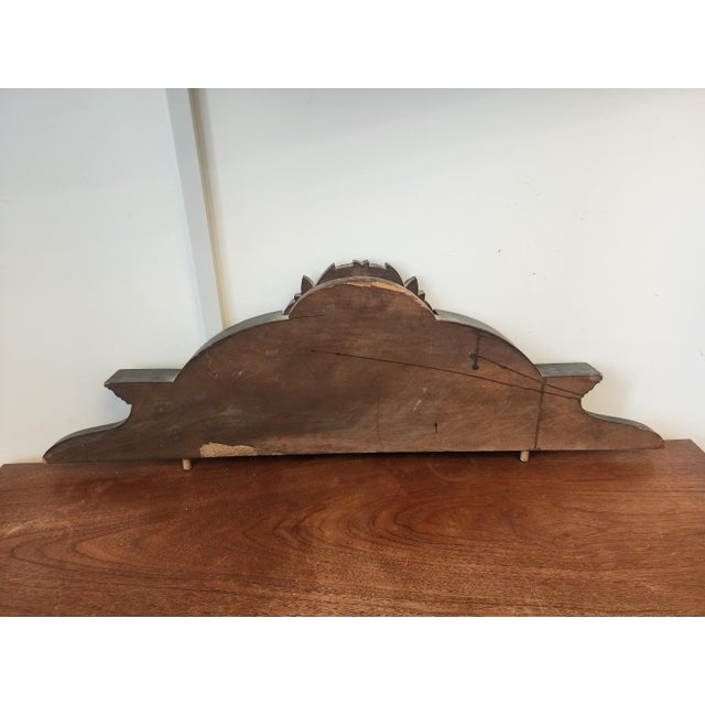 Vintage Carved Wood Furniture Pediment Crest, French Style Architectural Applique, Ornate Laurel Wreath Furniture Topper Decor For Sale - Image 4 of 11