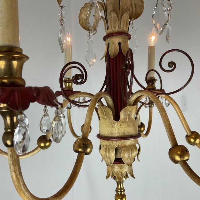 Vintage Italian Tolle Chandelier With Lead Crystal Pendants For Sale - Image 4 of 15