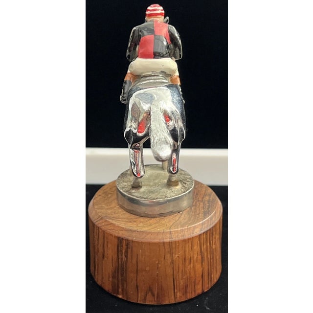 Chrome Lejeune Chrome Newmarket, Galloping Thoroughbred Racehorse W/ Black/ Red Enamel Jockey For Sale - Image 8 of 10