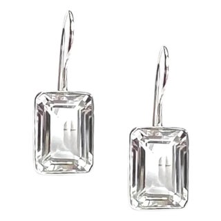 Emerald Cut Sterling Silver Earrings For Sale