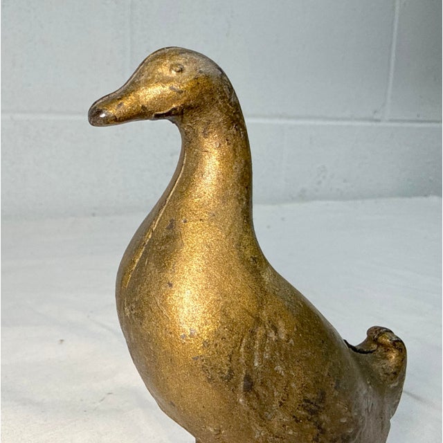 Antique 1900's Ac Williams Hand Painted Cast Iron Gold Duck Goose Still Bank For Sale In New York - Image 6 of 10