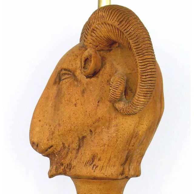 Italian Terracotta Ram's Head Table Lamps - a Pair For Sale - Image 4 of 7