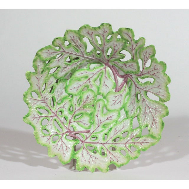 1755 Longton Hall Porcelain Openwork Leaf Dishes, Pair, Green and Puce, Staffordshire For Sale - Image 12 of 12