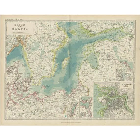 Antique Map of the Baltic Sea by Johnston, 1909 For Sale