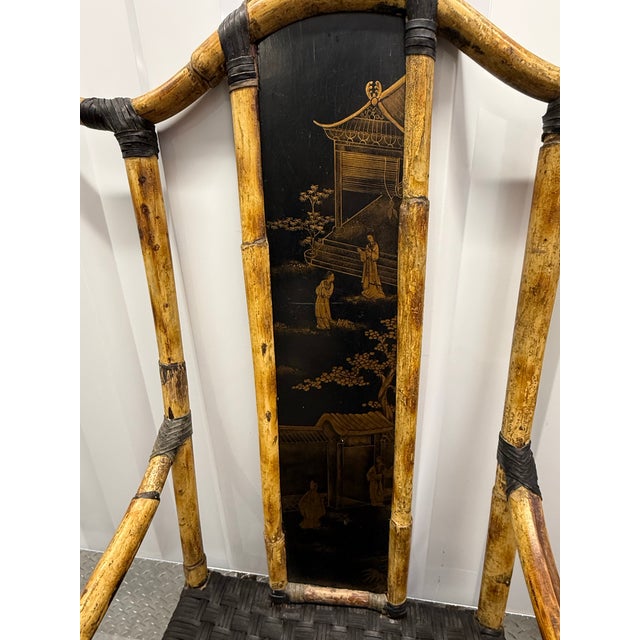 Fabulous pair of vintage Chinoiserie Bamboo tall chairs. Great for dining, desk or either side on console.