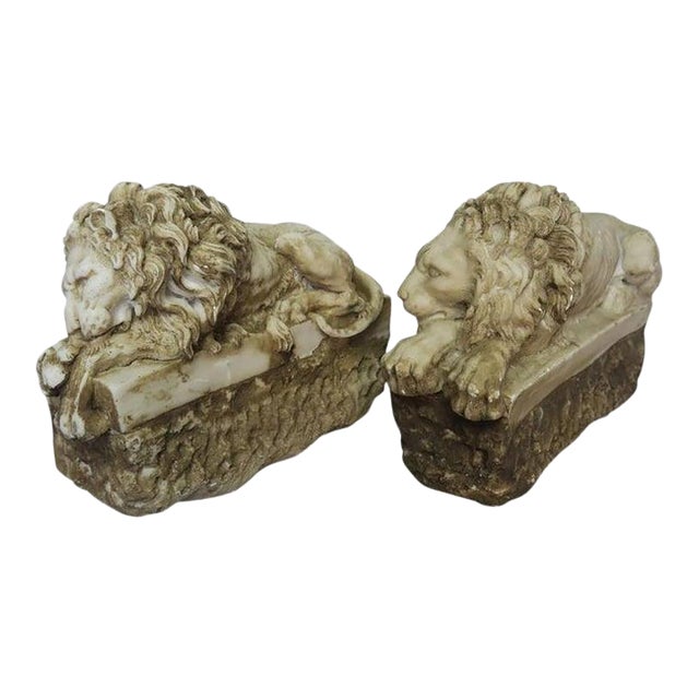 Pair of Carved Stone Replica Lions Originally by Antonio Canova For Sale