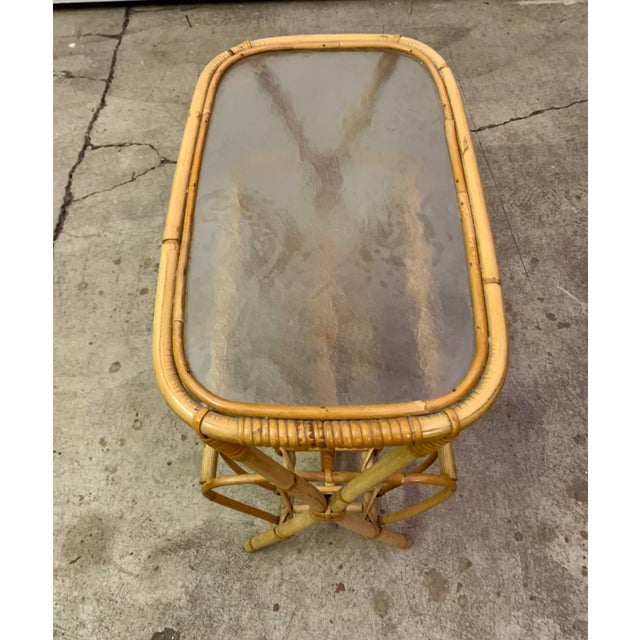 Wood Swedish Designer, Side Table, Bamboo, Rattan, Glass, Sweden, 1950s For Sale - Image 7 of 11
