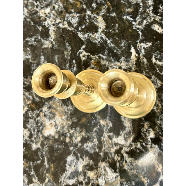 Mid 20th Century Vintage Pair of Heavy, Brass Candle Stick Holders For Sale - Image 5 of 6