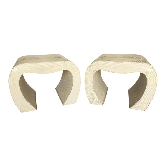 Gabriella Crespi Pencil Rattan Bamboo Waterfall Side Tables A Pair