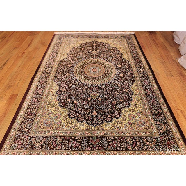 Black Nazmiyal Collection Fine Brown Silk Persian Qum Area Rug For Sale - Image 8 of 9