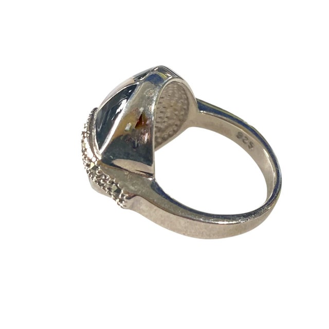 Silver Vintage Sterling Silver Art Deco Style Marcasite /Enamel Ring Size 6 For Sale - Image 8 of 8