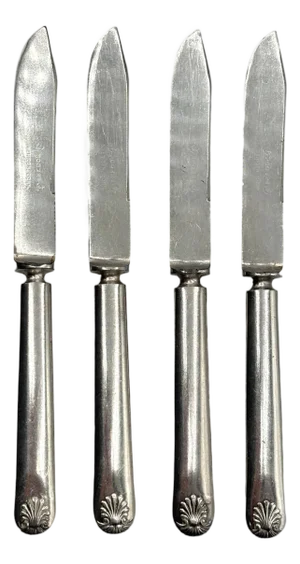 Late Victorian Rodgers Meriden Conn Shell Design Dessert Luncheon Knife Set of 4