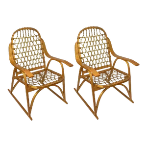 Pair, Vintage Snowshoe Arm Chairs by SnoCraft, Norway Maine