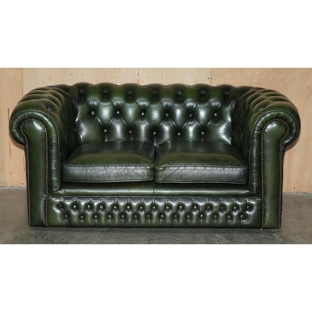 Vintage Bottle Green Tufted Leather Chesterfield Sofa and Armchair, 1970s, Set of 2 For Sale - Image 13 of 18