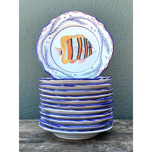 Vintage Italian Hand Painted Fish Plates - Set of 12 For Sale - Image 12 of 12