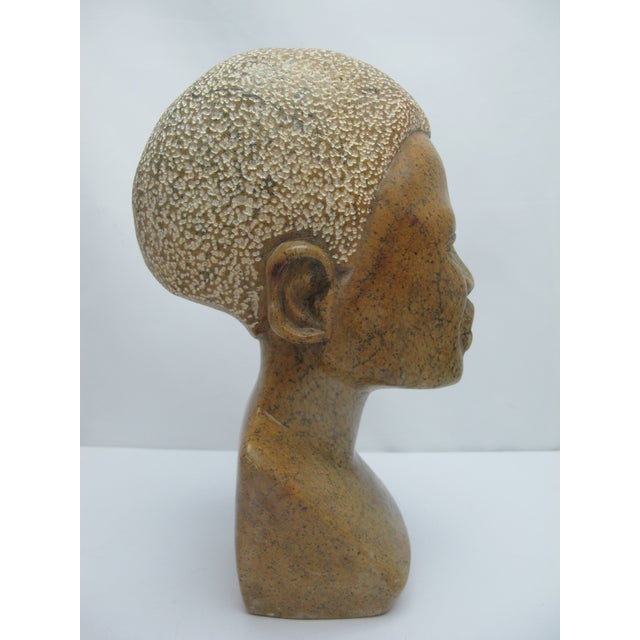 African Hand Carved Stone Female Figural Bust Sculpture For Sale - Image 4 of 9