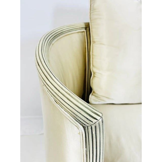 1980s French Style Settee in Silk Upholstery and Silvered Frame For Sale - Image 9 of 12