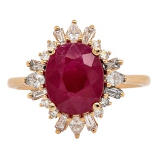 Heirloom Jewelry - 3.12cts Burma Ruby Ring W Natural Diamonds in 14k Solid Gold, Size 6.75 For Sale