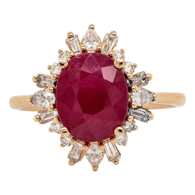 Heirloom Jewelry - 3.12cts Burma Ruby Ring W Natural Diamonds in 14k Solid Gold, Size 6.75 For Sale