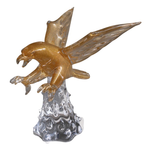 Mid-Century Italian Murano Glass Eagle Sculpture with Gold Leaf by Arnaldo Zanella, 1970s For Sale