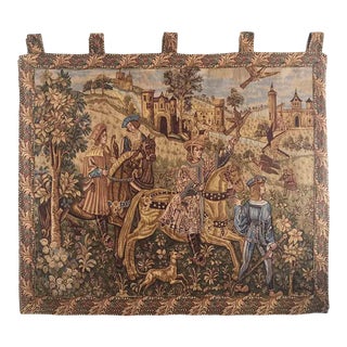 Vintage European Textile Art With Falconry Motif For Sale