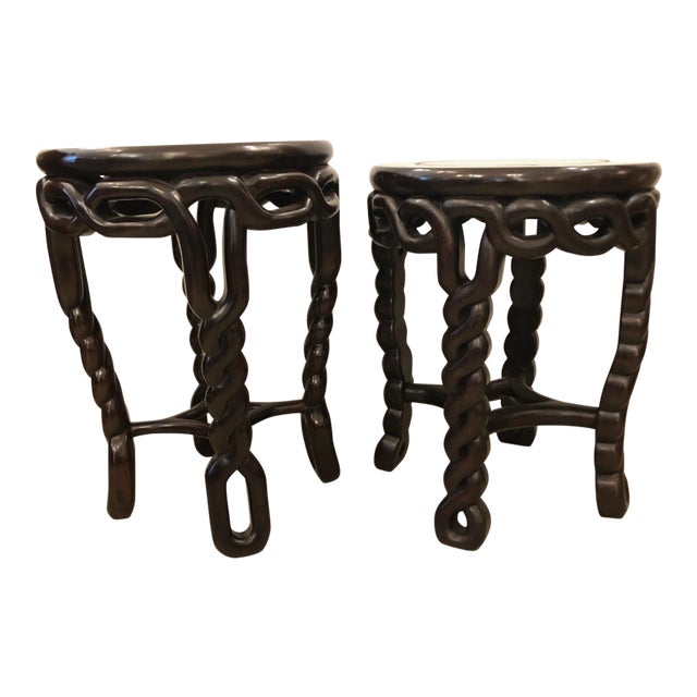 1950s Traditional Exotic Wood Side Tables - a Pair For Sale