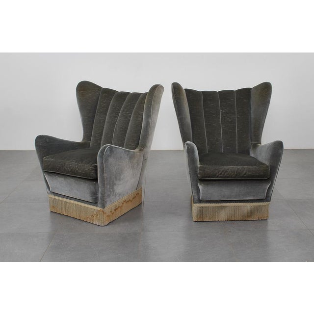 Mid-Century Green-Gray Velvet Armchairs attributed to G. Veronesi for ISA, Italy, 1950s, Set of 2 For Sale - Image 9 of 18