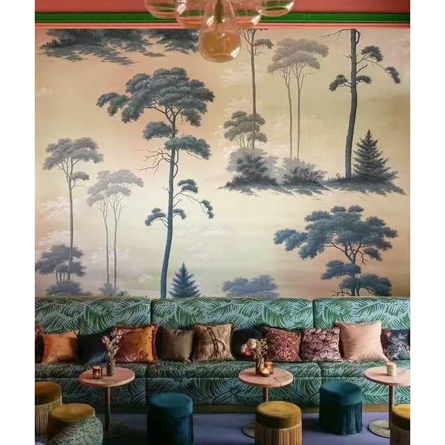 1: Commodity: Hand-Painted Misty Pine Grove Mural Wallpaper 2: Handicrafts: 100% handmade and hand-painted. 3:...