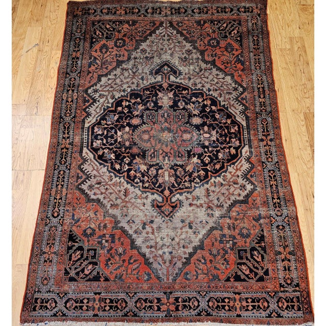 Antique Persian Farahan Sarouk Rug, Hand-Knotted Wool, Floral Pattern, Ivory & Brick Red, 5x7 For Sale - Image 9 of 17