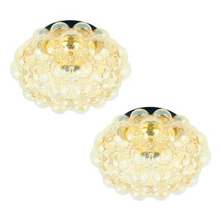 Large Mid-Century Amber Bubble Glass Flush Mount by Helena Tynell for Limburg, Germany, 1970s For Sale