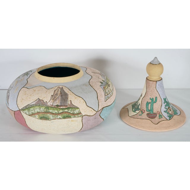 Mexican Ceramic Vase With Top. Perfect on the shelf in the living room or dining room or on a console in a foray .