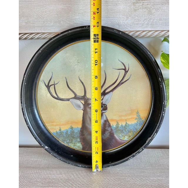 American Antique the American Art Works Pre-Prohibition Era Red Stag/Elk Beer Serving Metal Lithograph Tray For Sale - Image 3 of 9