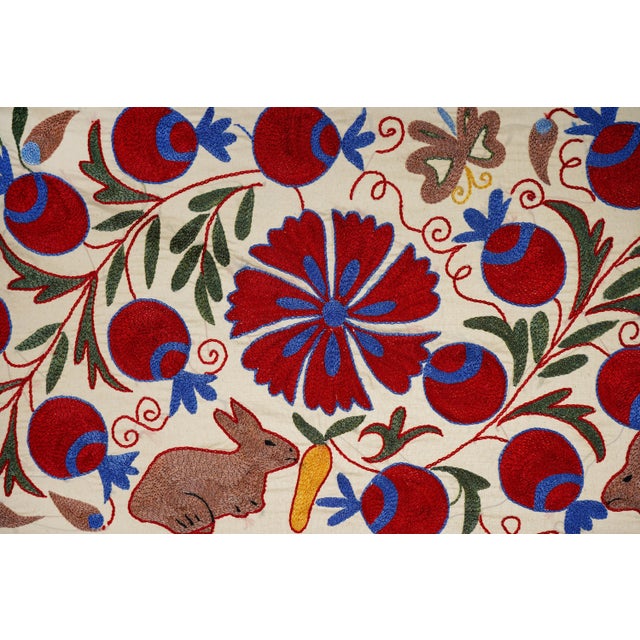 Hand-Embroidered Rabbit Suzani Runner For Sale In New York - Image 6 of 10