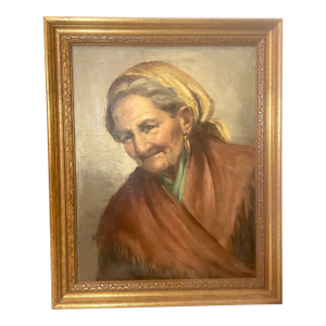 Vintage Original Oil Painting Realism Elder Lady Woman Portrait on Board Framed