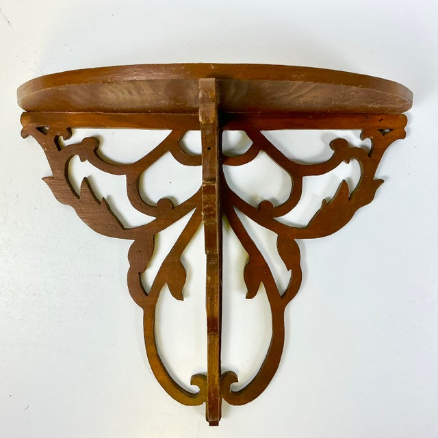 1960s Vintage Americana Boho Chic Folk Art Fret Work Pine Wall Bracket Shelf For Sale - Image 13 of 15