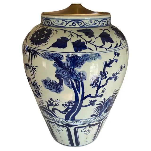 Chinese Chinese Porcelain Blue and White Ginger Jar Table Lamp For Sale - Image 3 of 13